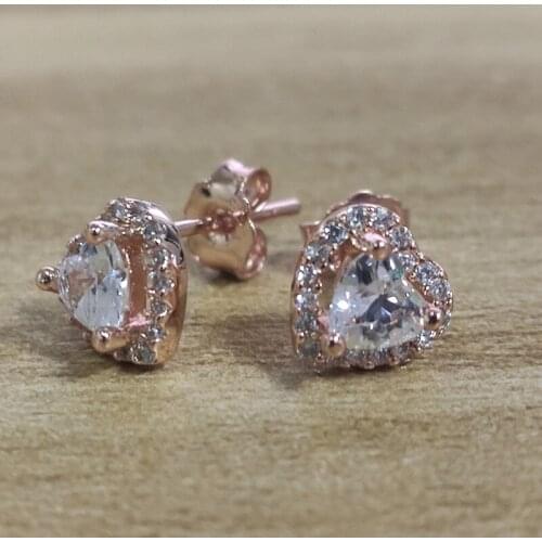 Bewill S925 Silver Rose Gold Color Sublime Heart Stud Earrings Full Clear Zircon Noble Luxury Vintage Heart Original Earrings