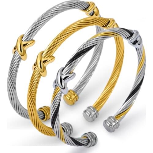 Lady Cross Bangle Charm Stainless Steel Silver Stripe Wire Chain Cable Bracelet Men Cuff Bracelet For Women Party Jewelry