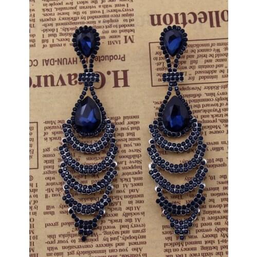 Pendientes Grandes Christmas Blue Austrian Crystal Drop Earrings Fashion Big Simplehanging Long Earings For Women