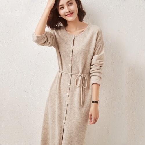 10% Pure Wool Cashmere Sweater Autumn/Winter New Womens O-neck Cardigan Casual Long Knitted Top Female Jacket Oversized Warm