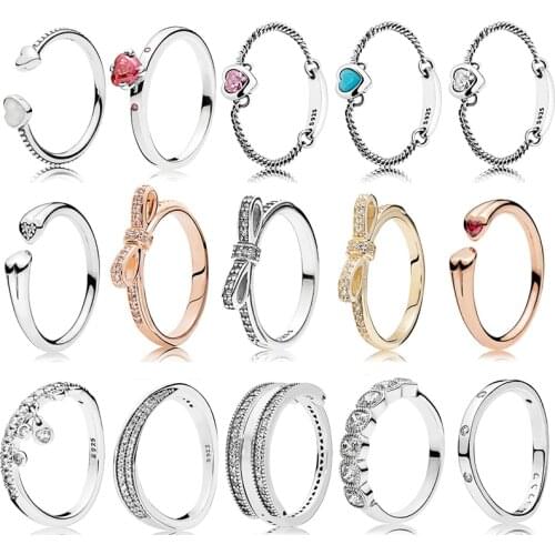 High Quality 925 Sterling Silver pan Classic Bow Ring With Original Logo Heart Woman Jewelry Gift Free Shipping