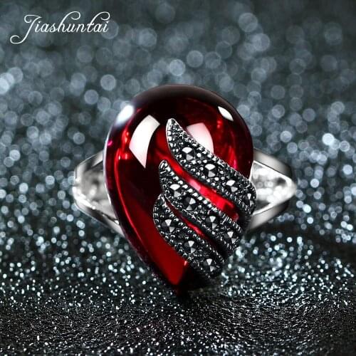 JIASHUNTAI 100% 925 Sterling Silver Rings For Women Retro Natural Precious Stones Vintage Thai Silver Rings Jewelry