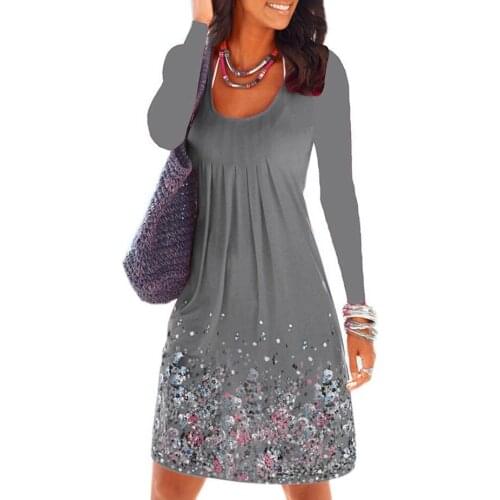 2021 Ladies Dress Tide of Chun Xia Round Neck Long Sleeve Printing Easy Street Woman Dress