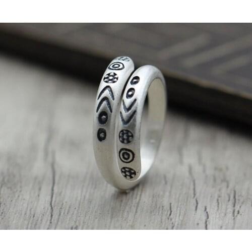 Thai silver jewelry silver ring opening personality retro minimalist S990 Sterling Silver Vintage folk style and ring
