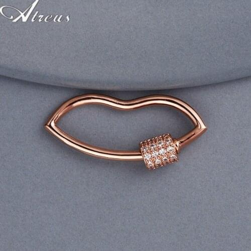 1pc Lip Shape DIY Handmade Jewelry Copper Micro Pave Zirconia Hanging Chain Hooks Necklace Bracelet Woman Spiral Clasps Supplies