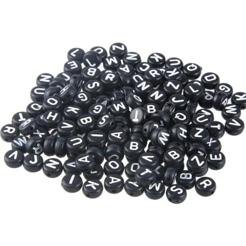 100Pcs Black Random Mixed Russian Letters Alphabet Acrylic Round Spacer Beads For Jewelry Making DIY Bracelet