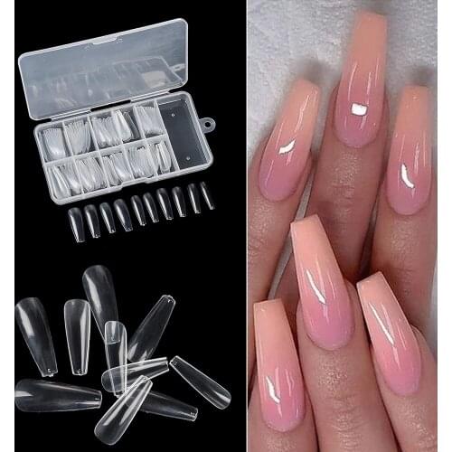100PCS Nail Tips Full Coverage nails Long Coffin Fake Nails Ballerina