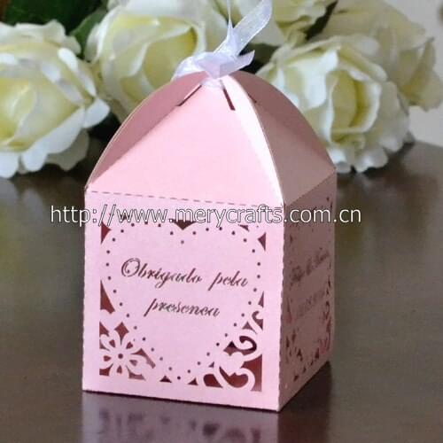 200pcs/lot laser cut heart shaped pink candy wedding box with free custom names and date for sale