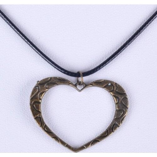 34*26MM Vintage antique bronze hollow heart pendant necklace women choker wax cord rope necklace jewelry fashion jewellery