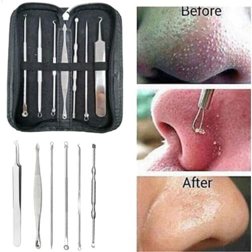 Stainless Steel 7 Pcs/ set Acne Blemish Remover Cleaner Needle Pimple Spot Extractor Makeup Facial Face Cleaning Tools PD
