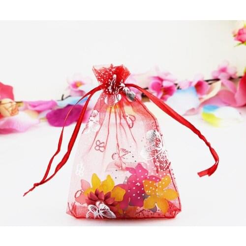 9x12cm (3.54"x4.72")200pcs jewelry organza bag wedding favor organza pouch sheer organza bag Red Butterfly Christmas Gift Bags