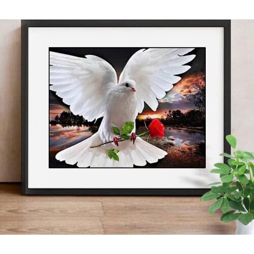 Diamond Painting White Pigeon Cross Stitch Rose Floral Needlework Full Square Drill Picture Rhinestones Wall Decor Animals