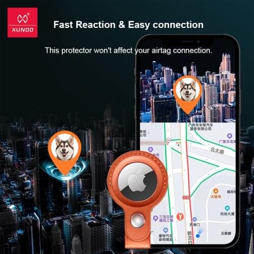 For Apple Airtag Case Leather Protective Case with Keychain Anti-Fall Cover Key Ring For Apple Air Tag Anti-lost Device Xundd