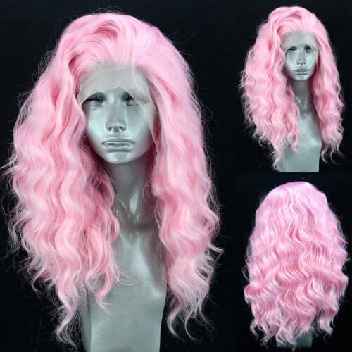 RONGDUOYI Long Body Wave Wig Synthetic Lace Front Wigs for Black Women High Temperature Fiber Lace Wig Pink Hair Cosplay Wigs