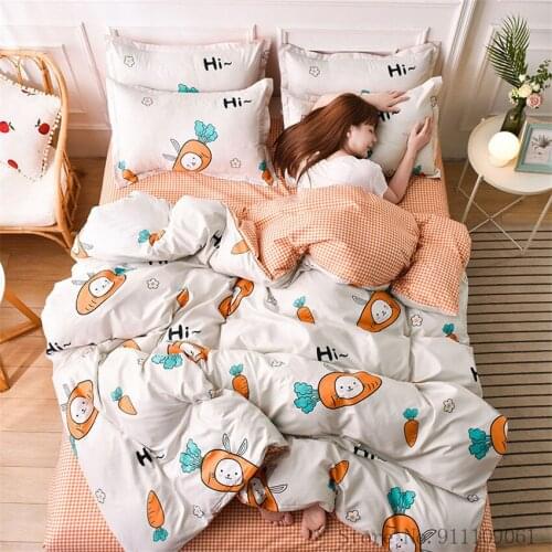 Home Textile Twin King Size Bedding Set Cartoon Rabbit Carrot Pattern Children and Adult Bed Linens Duvet Cover Sheet Pillowcase