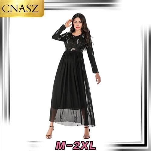 Elegant Muslim Dress Turkish Embroidered Long-Sleeved Slim Dress Malaysia Long Evening Skirt Latest Dubai Islami Oman Clothing