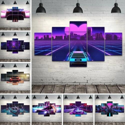 HD Print Colorful Car Abstract Night Scenery Canvas Painting Wall Art Cyberpunk Poster Home Decor Bedroom Modular Pictures Frame
