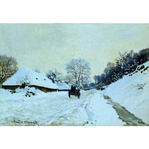 Landscapes art Cart on the Snow Covered Road with Saint-Simeon Farm Claude Monet oil paintings canvas High quality hand-painted
