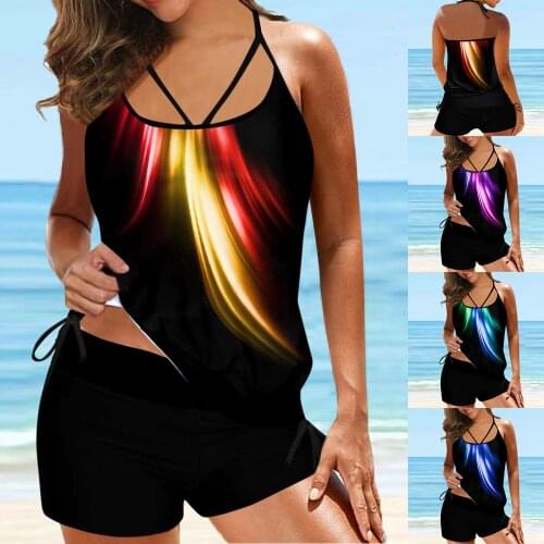 2 Pieces Women Tankini Swimwear Plus Size Bikinis 2021 Mujer Set Digital Print Suspender Beach Mujer Split Swimsuit Beachwear