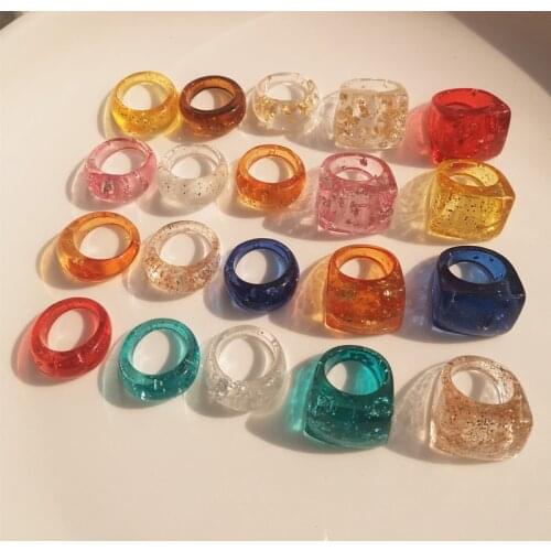 Trendy Colorful Acrylic Resin Rhinestone Transparent Rings for Women Korean Cute Shiny Finger Egagement Rings Jewelry