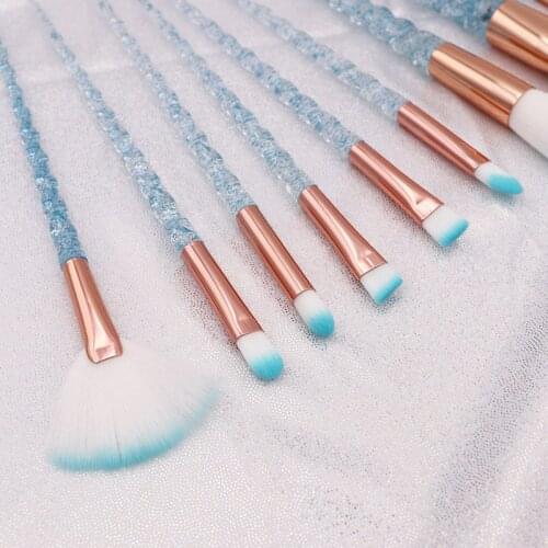 10 set 10pcs Blue Unicorn Makeup Brushes Set Powder Eyeshadow Foundation Lip Brush Crystal Diamond Make up brush Kits maquiagem
