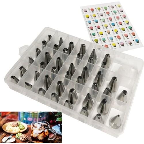 42pcs/pack Stianless Steel Pastry Tips Kitchen DIY Icing Cream Reusable Nozzle Set Stainless Cake Decorating Baking Tools