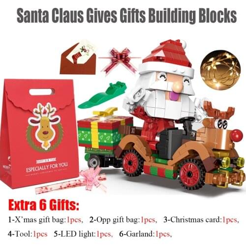Newest Xmas Gift for Kids Santa Claus and Reindeer Building Blocks Car Christmas Castle Gingerbread House Luckly Christmas Gift