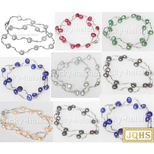 16" 9mm Baroque white black green pink gray Wine red Navy Blue freshwater pearls necklace 18KGP j12605-3