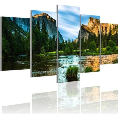 Landscape Mountains 5 Panels Canvas Painting HD Posters Wall Art Print Pictures for Living Room Interior Home Decoration Frame