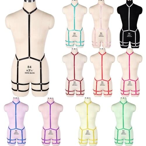 Harajuku Goth Rave Fetish Pole Dance Dress Body Harness Set Full Bondage Sexy Lingerie Halter Elastic Harness