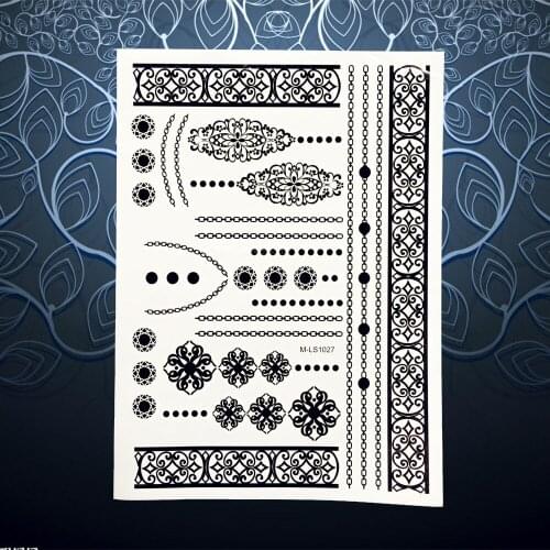 Popular Black Flower Henna Tattoo Lace Bracelet Choker Design Women Body Wrist Art Temporary Fake Jewel Tattoo Stickers PBLS1027