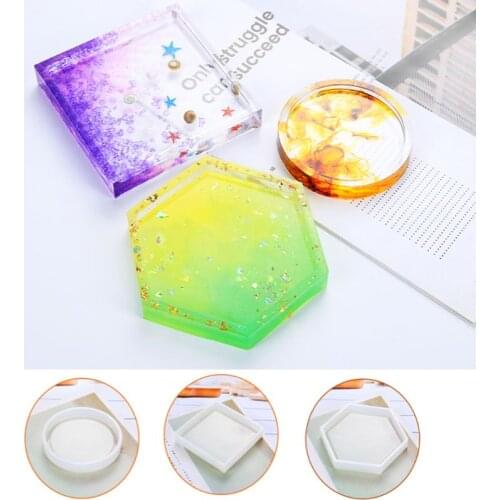 Silicone Mold DIY Cup Mat Pad Handmade Molds Crafts Epoxy Resin Geometric Shape Hexagonal Square Round Thermal Insulation