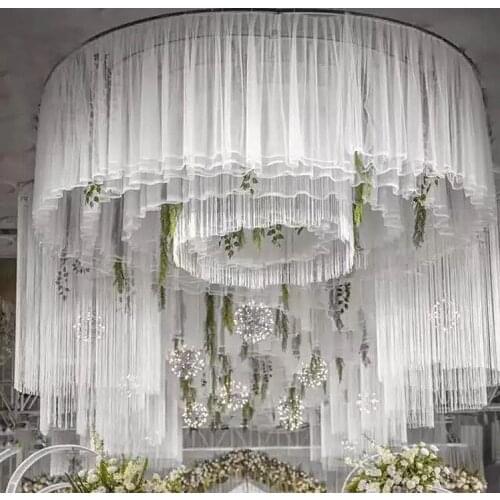 Wedding ceiling hanging snow gauze veil cloud top backdrops table skirts for DIY Wedding props stage T-station floating sashes