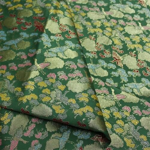 NW98 Birds Filigree Embroidered Brocade Fabric Chinese Cheongsam Clothes Dress Jacket Green DIY Sewing Materials Home Textiles