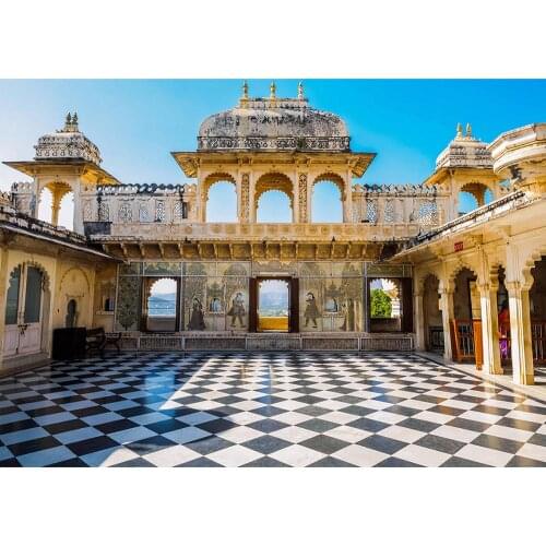 Vintage Building Black and White Grid Floor Photo Background Custom Backdrop Photography Props for Children Portrait Photocall