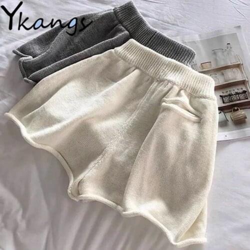Knitting High Waisted Casual Biker Ulzzang Home Shorts Female Gothic Harajuku Black Running Shorts with Pocket Summer 2021 Women