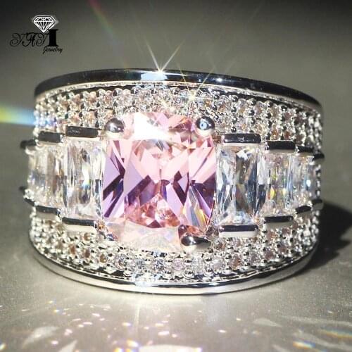 YaYI Jewelry Fashion Princess Cut 10 CT 10*12mm Pink Purple Cubic Zirconia Silver Color Engagement Wedding Party Lovers Rings