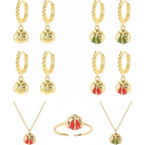 CANNER 925 Sterling Silver Jewelry Set Red Apple Ladybug Charm Long Chain Choker Necklace Women Wedding Luxury Gift Aretes