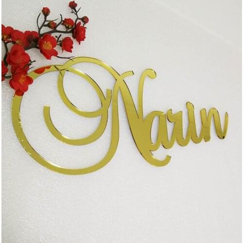 Pesonalized Acrylic Mirror Gold Wall Name Sign Wood Custom Baby Name Sign Wedding Birthday Party Baby Shower Shop Logo Sign