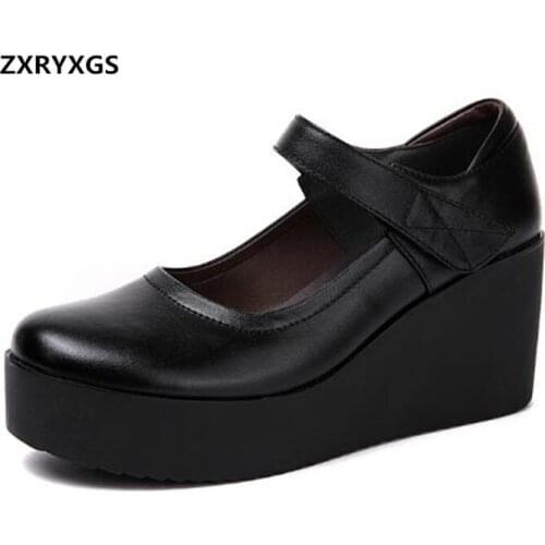 ZXRYXGS Brand Shoes Woman Shoes Platform Wedges Shoes High Heels 2019 New Fashion Real Leather Women Shoes Non-slip Plus Size
