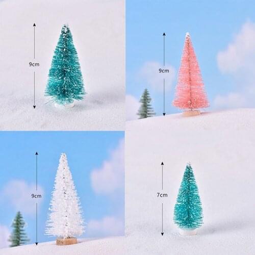 1pcs Small DIY Christmas Tree Fake Pine Tree Mini Sisal Bottle Brush Christmas Tree Santa Snow Frost Village House