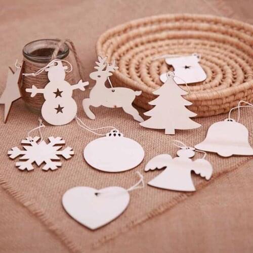 10PCS DIY Christmas Snowflakes Deer Tree Wooden Pendants Ornaments Christmas Party Decorations Xmas Tree Ornaments Kids Gifts