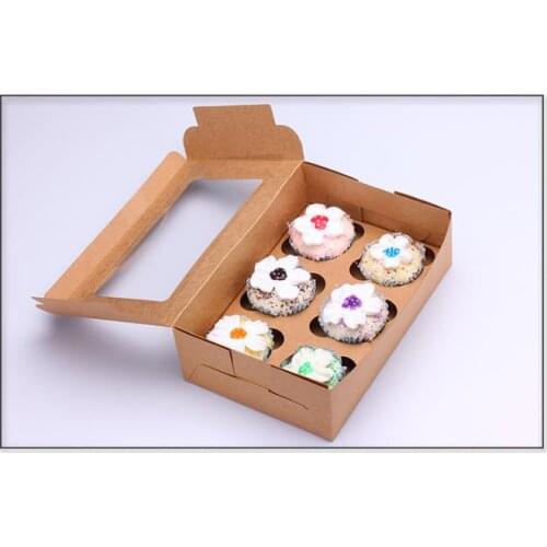 24*16*7.5cm White kraft paper 6 cupcake boxes DIY party gift box cookies snack candy box Baking packing boxes 100pcs/lot