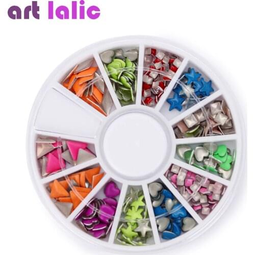 300Pcs Colorful Rivets Nail Art Decoration 3D Flat Back Metal Studs DIY Glitter Accessories