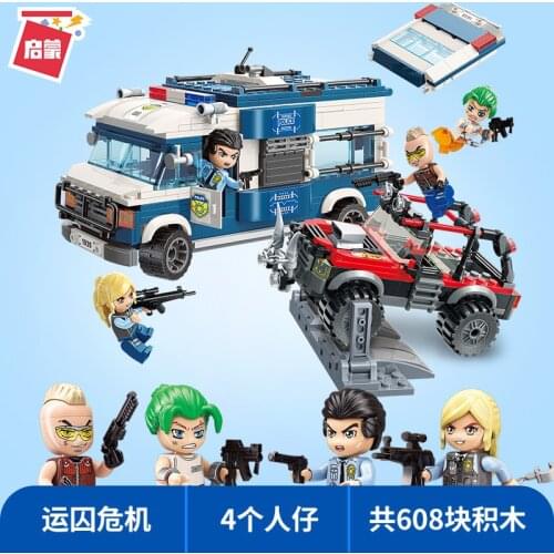 608PCS Enlightenment 1935 Police Series Police Car Crisis Assembly Model Boy Assembled Building Block Toy Gift