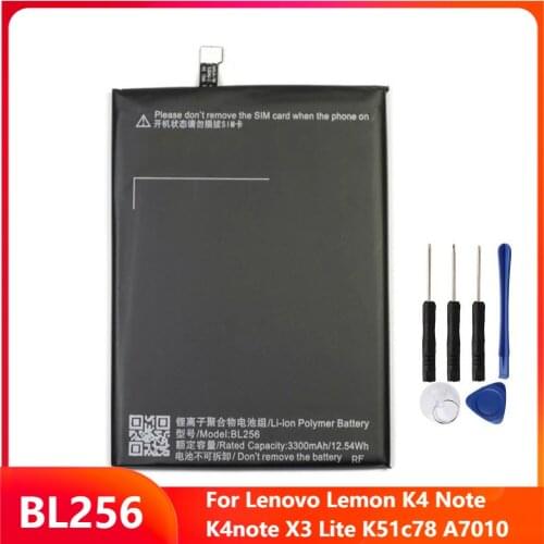 Original Replacement Phone Battery BL256 For Lenovo Lemon K4 Note K4note X3 Lite K51c78 A7010 Rechargable Batteries 3300mAh