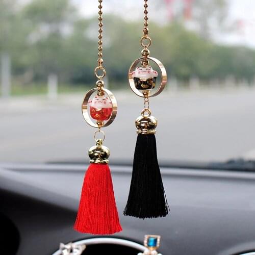 Car Pendant Lucky Cat Doll Figure Tassel Blessing Auto Adornment Automotive Interior Rearview Mirror Decor Hanging Ornament Gift