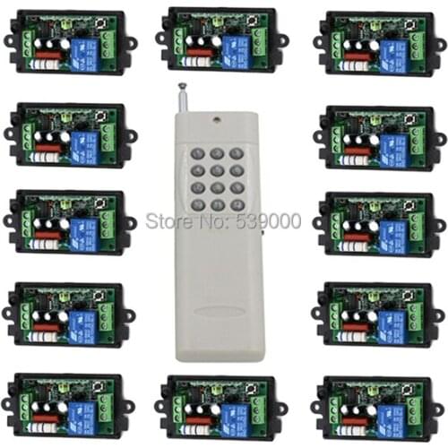 220V 1CH Radio remote Wireless remote control switch LED light lamp switch 12pcs receiver + 1pcs 12CH transmitter