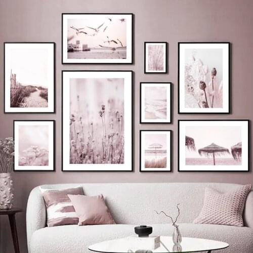 Danish Pastel Beach Dried Flower Dandelion Bird Wall Art Print Canvas Painting Nordic Poster Wall Pictures For Living Room Decor