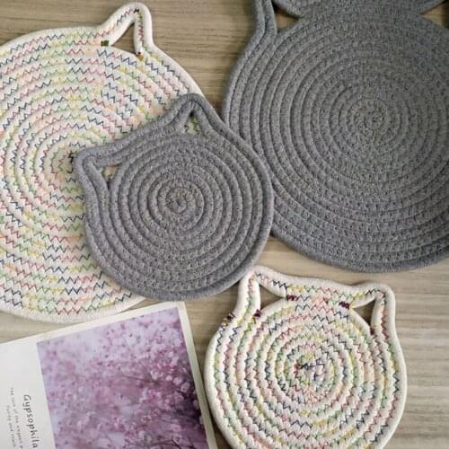 Cotton Thread Pot Holder Cartoon Cat Hanging Placemat Dining Table Decor Plate Dish Mat Coaster Dining Table Kitchen Home Decor
